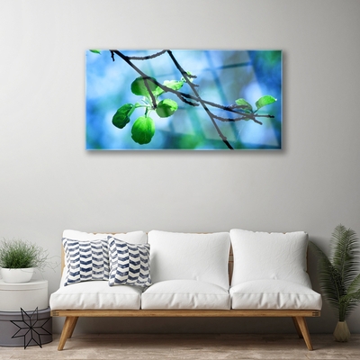 Tableaux sur verre Feuilles branche floral noir vert