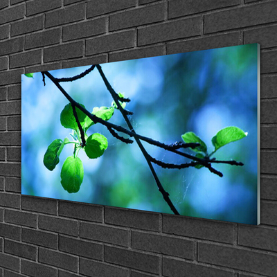 Tableaux sur verre Feuilles branche floral noir vert