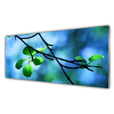 Tableaux sur verre Feuilles branche floral noir vert