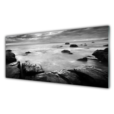 Tableaux sur verre Roche mer paysage gris