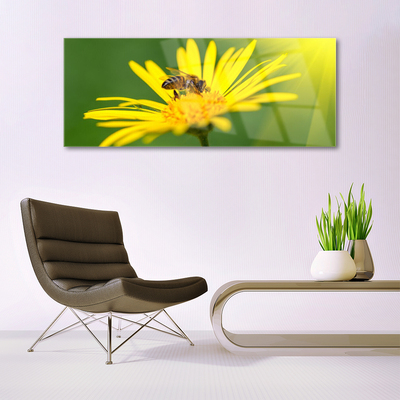 Tableaux sur verre Fleur guêpe floral noir jaune