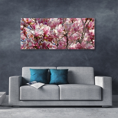 Tableaux sur verre Branches fleurs floral brun rose