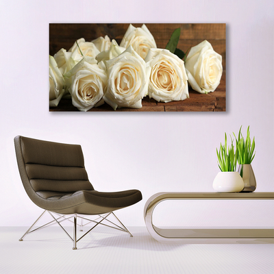 Tableaux sur verre Roses floral blanc