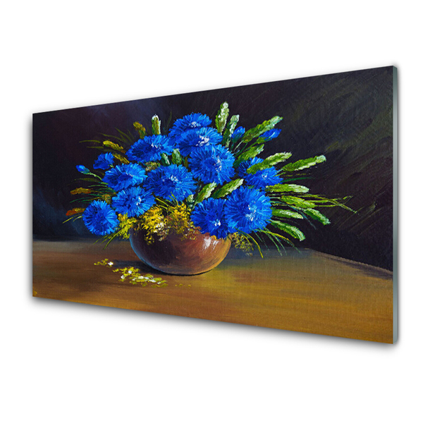 Tableaux sur verre Fleurs floral bleu vert