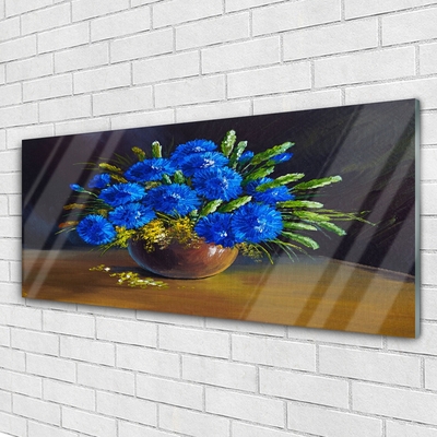 Tableaux sur verre Fleurs floral bleu vert