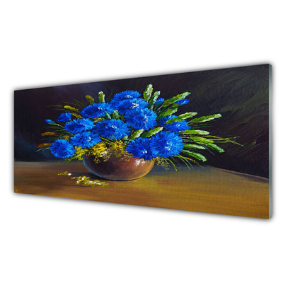 Tableaux sur verre Fleurs floral bleu vert