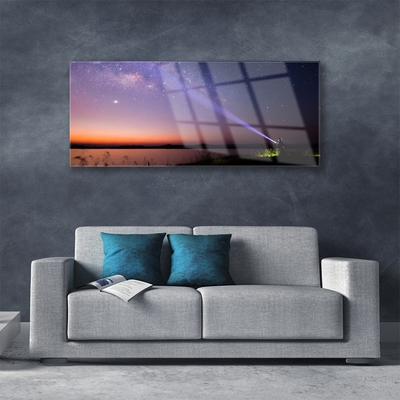 Tableaux sur verre Mer ciel paysage violet jaune noir