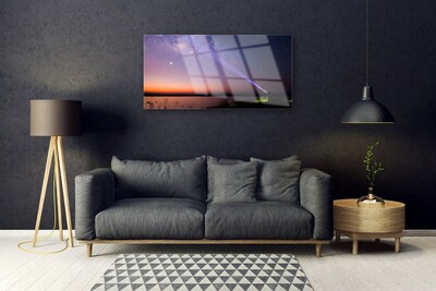 Tableaux sur verre Mer ciel paysage violet jaune noir