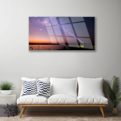 Tableaux sur verre Mer ciel paysage violet jaune noir