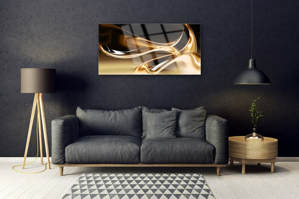 Tableau Déco Impression Sur Verre 120x80cm – Motif Bouche Et Or, Noir