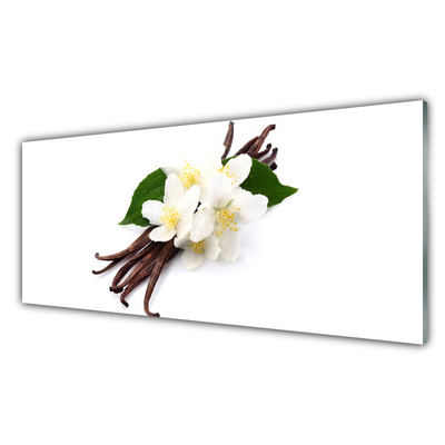Tableaux sur verre Vanille floral brun blanc