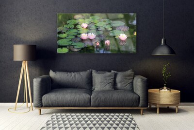 Tableaux sur verre Lac fleurs floral rose vert