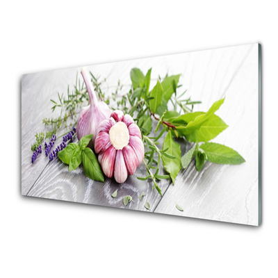 Tableaux sur verre Ail fleurs feuilles floral violet vert brun