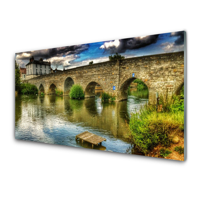 Tableaux sur verre Pont lac architecture brun vert