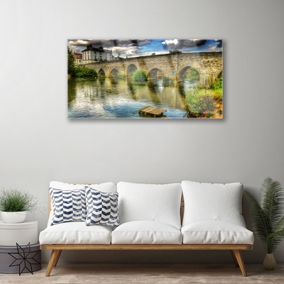 Tableaux sur verre Pont lac architecture brun vert