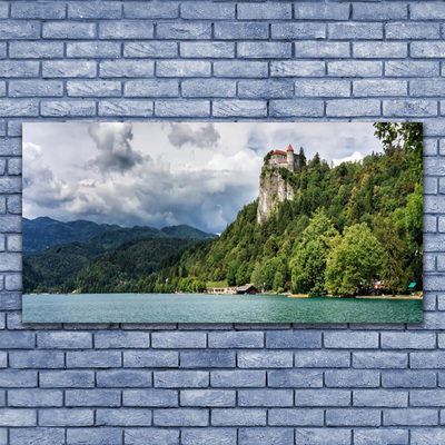 Tableaux sur verre Montagnes forêt lac nature vert bleu