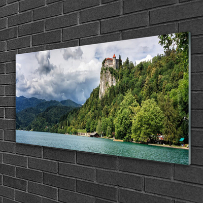 Tableaux sur verre Montagnes forêt lac nature vert bleu