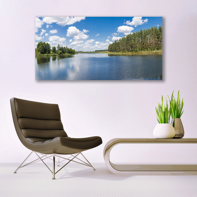 Tableaux sur verre Forêt lac paysage vert bleu