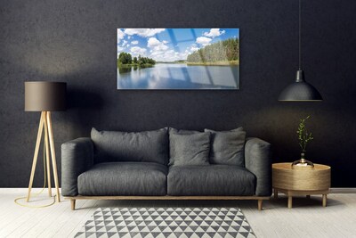 Tableaux sur verre Forêt lac paysage vert bleu