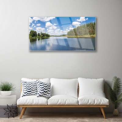 Tableaux sur verre Forêt lac paysage vert bleu