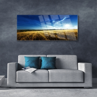 Tableaux sur verre Ciel champ nature jaune bleu blanc