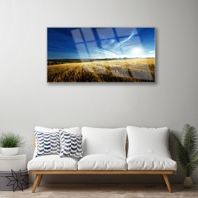 Tableaux sur verre Ciel champ nature jaune bleu blanc