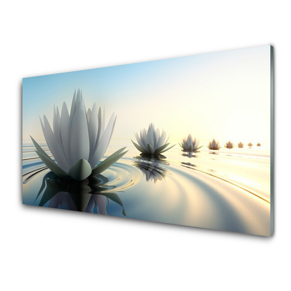 Tableaux sur verre Eau fleur art blanc bleu