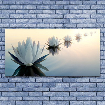 Tableaux sur verre Fleurs floral blanc bleu