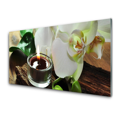 Tableaux sur verre Bougie fleur floral blanc noir