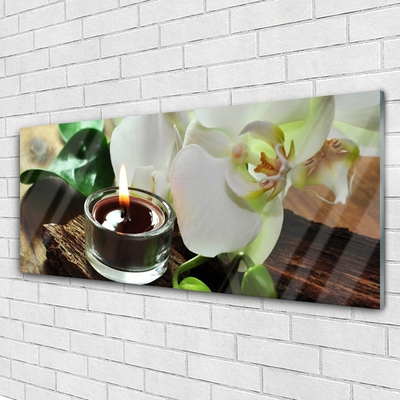 Tableaux sur verre Bougie fleur floral blanc noir