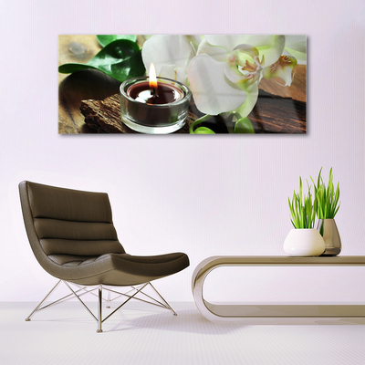 Tableaux sur verre Bougie fleur floral blanc noir