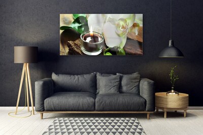 Tableaux sur verre Bougie fleur floral blanc noir