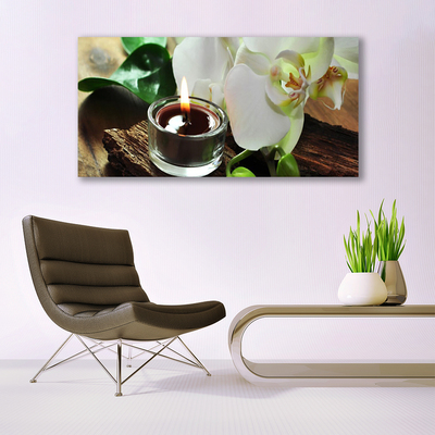 Tableaux sur verre Bougie fleur floral blanc noir