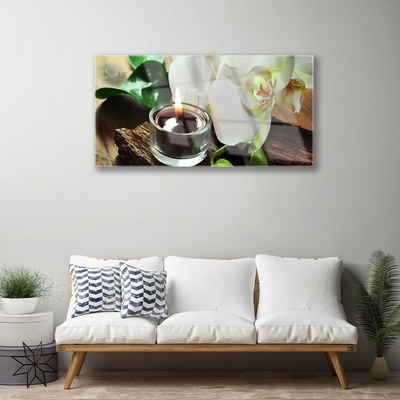 Tableaux sur verre Bougie fleur floral blanc noir