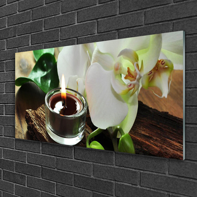 Tableaux sur verre Bougie fleur floral blanc noir