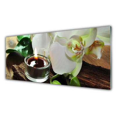 Tableaux sur verre Bougie fleur floral blanc noir