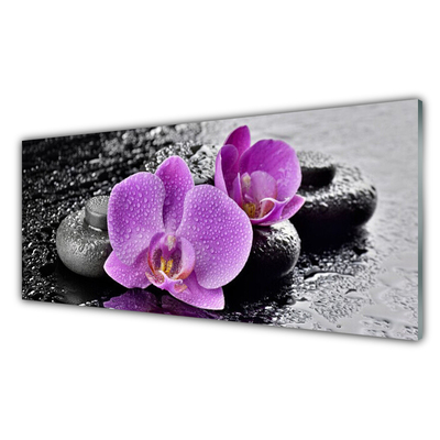 Tableaux sur verre Pierres fleurs floral rose noir gris