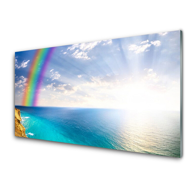 Tableaux sur verre Arc en ciel mer paysage multicolore