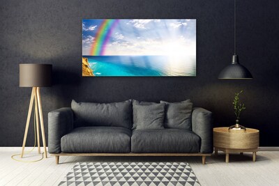 Tableaux sur verre Arc en ciel mer paysage multicolore