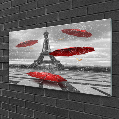 Tableaux sur verre Parapluie tour eiffel architecture gris rouge