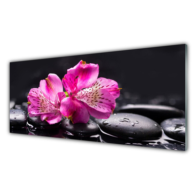 Tableaux sur verre Fleurs pierres floral rouge noir