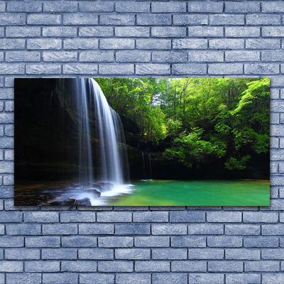 Tableaux sur verre Forêt chute d'eau nature violet bleu brun vert