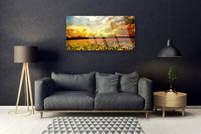 Tableaux sur verre Tournesol prairie floral jaune brun