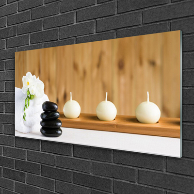 Tableaux sur verre Pierres fleur bougie art blanc noir