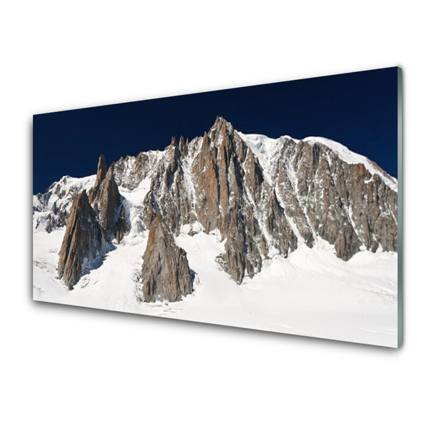 Tableaux sur verre Neige montagne paysage blanc gris