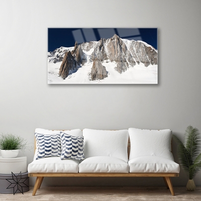 Tableaux sur verre Neige montagne paysage blanc gris