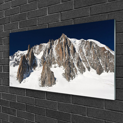 Tableaux sur verre Neige montagne paysage blanc gris