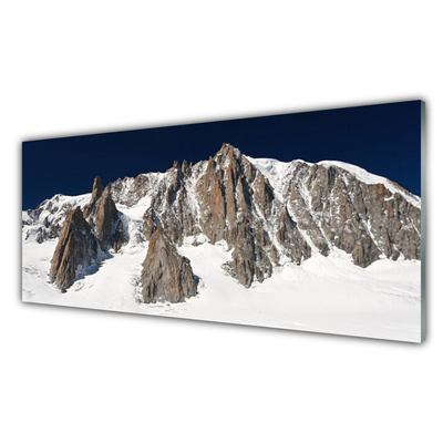 Tableaux sur verre Neige montagne paysage blanc gris