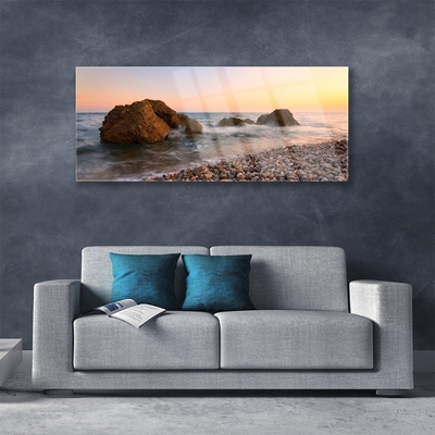 Tableaux sur verre Rochers mer paysage brun gris bleu