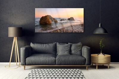 Tableaux sur verre Rochers mer paysage brun gris bleu